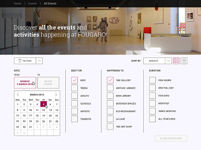 All events' filter page of Fougaro Redesign