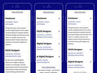 Work Experience - Portfolio Mobile Version mobile portfolio responsive ui ux