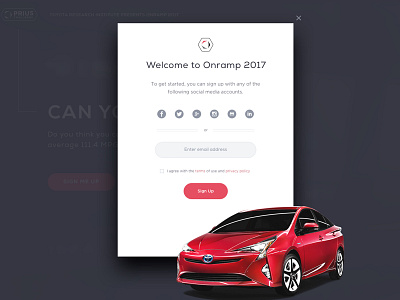 Toyota Onramp Signup button car clean dark design forms modal signup site ui ux