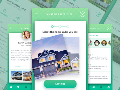 House Hunting chat clean design green housing mobile profile real estate swipe ui