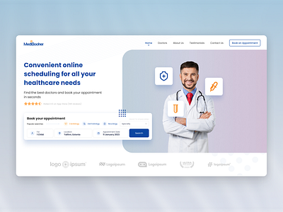 Appointment booking landing for doctors design desktop modern prompt sharpen sharpendesign ui ux