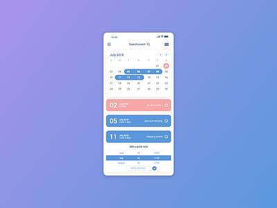 Daily UI Challenge Day #38 - Calendar app dailyui gradient icon mobile ui ux