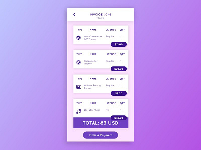 Daily UI Challenge Day #46 - Invoice app dailyui gradient icon mobile ui ux