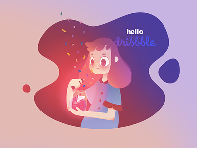 Hello Dribbble debut debutshot firstshot girl hello hellodribbble illustration jar livingcoral magic vector