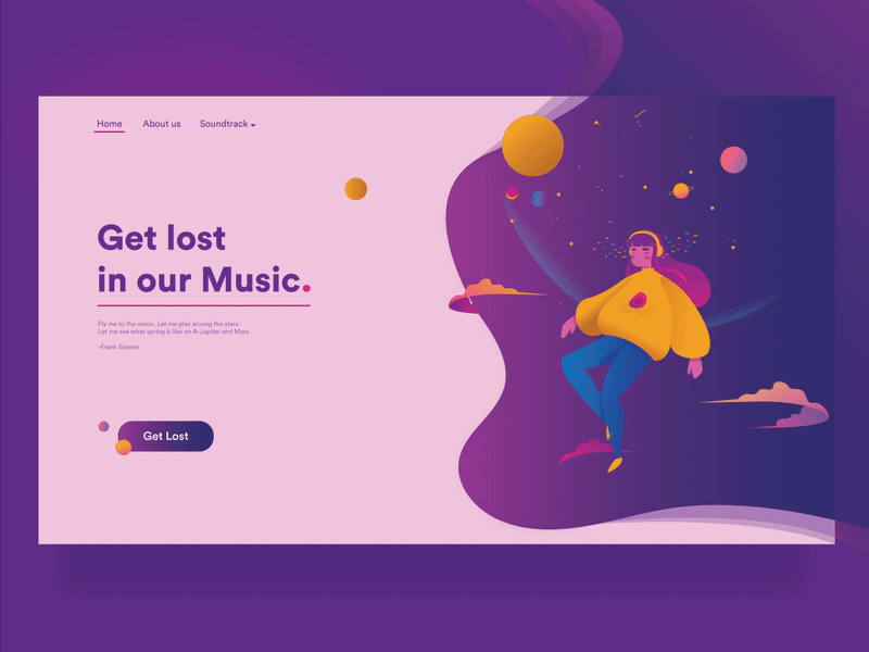 Get Lost - Landing page animation debutshot design gif girl hello hellodribbble illustration landing page music space ui ux vector website