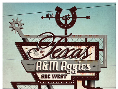 Texas A&M Vintage Poster 2d branding design illustration illustrator typography vector