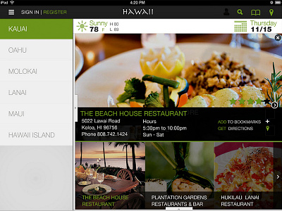Hawaii Islands Application app application black food green hawaii ipad tablet travel white