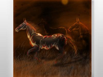 "Tribe of Horses" (Tribal horses) animals digital earth grass horse horses night of painting tone tribal tribe