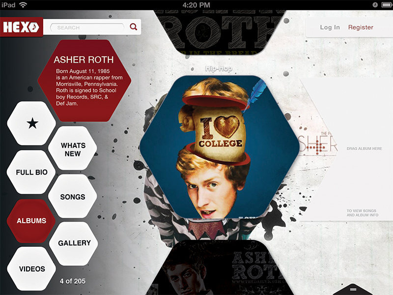 Hexo © Music App hexo music app hexagons asher roth hip-hop hip hop drag album covers celebrity