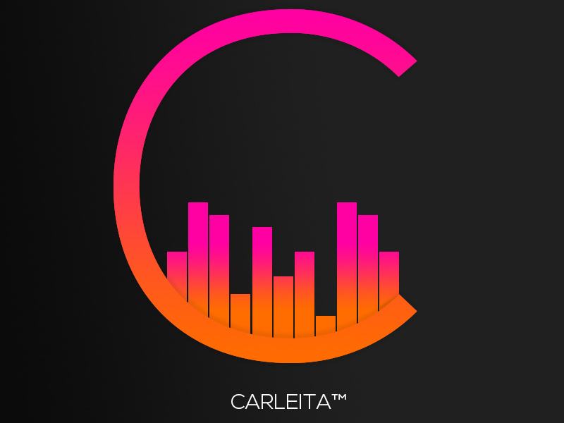 Carleita™ New Official Logo © (black Bg.) carleita logo 2015 gradient logo audio pink orange yellow audio logo