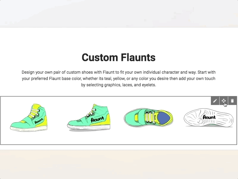 Top or Bottom? - Drag-and-Drop on Flauntly web tool dumbwaiter dwaiter drag-and-drop drag drop ui landing page builder landing page flaunt drag drop layout illustraion sneakers shoes flauntly