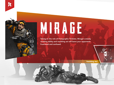 Apex Legends - Mirage Bio (Concept UI) aaa ui apex legends bio page biography character bio concept art concept ui game game concept game interface game ui mirage tracer trickster white and red