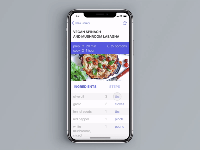 Recipes — Cooking Converter 🧮 converter cook unit of measurement cooking food interface ios iphone x mobile recipe ui unit