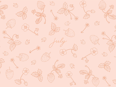 Monika Hibbs Desktop Series - July adobe design desktop desktop wallpaper digital flower illustration illustrator ipad pro july peach photoshop pink strawberries strawberry