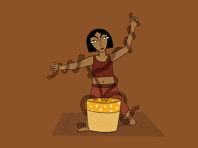 Moral Support creeper dance earthy illustration indian girl jamini roy ohrna organic planter plants procreate support sustainable