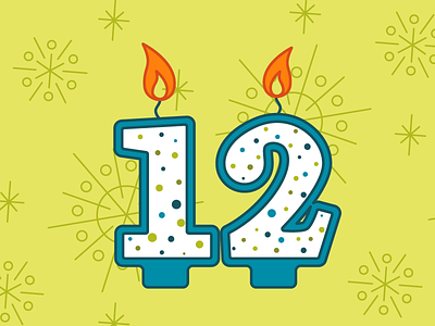 12 Birthday Candles 12 anniversary birthday blue candle candles celebrate celebration green illustration illustrator number twelve
