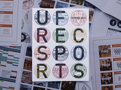 UF RecSports Magazine Spring 2014 badges icon illustration magazine recreation recsports. sports spreads uf