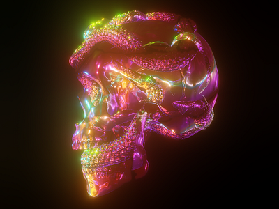 neon skull 3d blender chrome neon nft