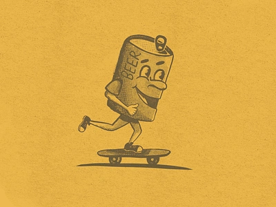 Barley Grind anthropomorphic apple pencil beer can character drawing illustration ipad procreate skateboard skater vintage