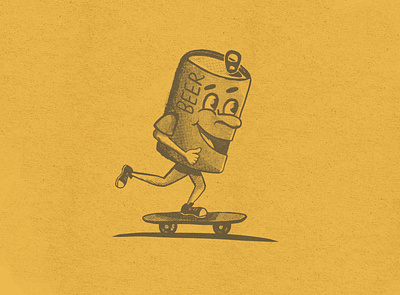Barley Grind anthropomorphic apple pencil beer can character drawing illustration ipad procreate skateboard skater vintage
