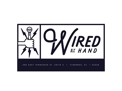 Wired By Hand Logo WIP alabama audio branding lightening bolt microphone wip
