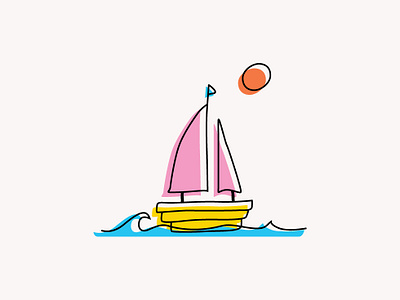 Sailboat boat color design freehand icon illustration line minimal offset sailboat simple vector water