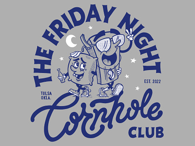 Friday Night Cornhole Club character design handlettering illustration shirt t-shirt