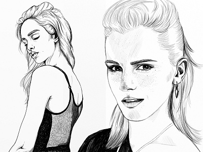 Fashion #79 black and white drawing emma watson fashion illustration portrait sketch