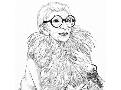Iris artwork black and white drawing fashion illustration iris apfel old woman portrait sketch