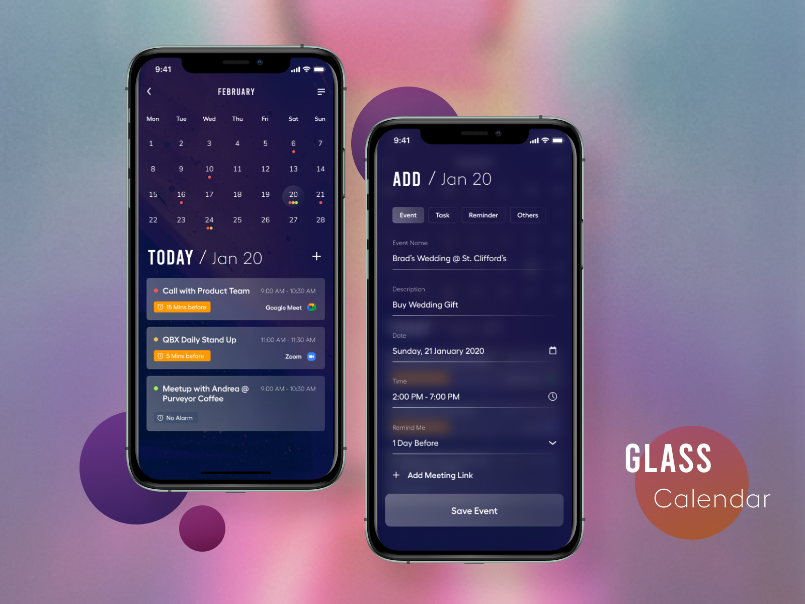 Glass Calendar App by Adrian Labra on Dribbble