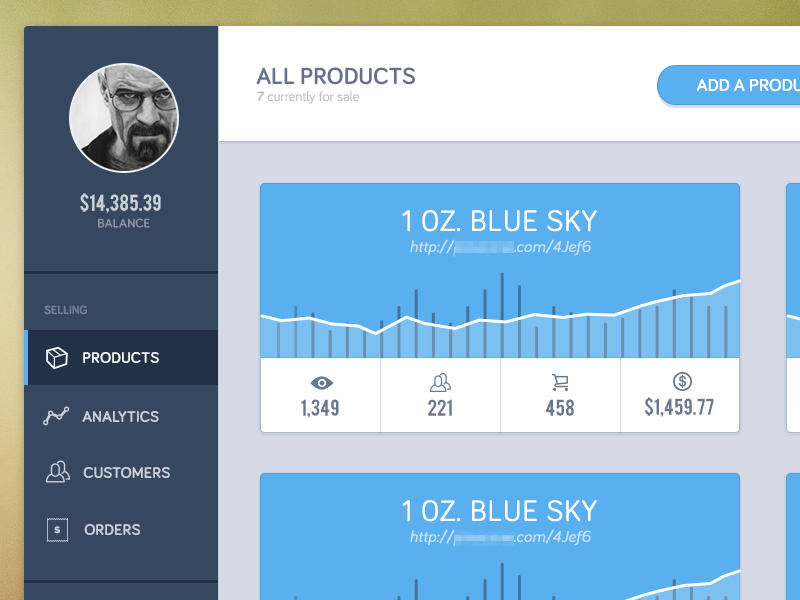 Selling blue app dashboard cards simple minimal stats web web app data analytics flat