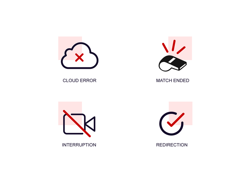 Live video streaming icons redirection interruption cloud icon play match video streaming live