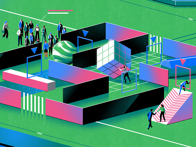 IBM x NYT art direction branding editorial futuristic graphic design illustration isometric jasonsolo limited palette maze melbourne tech vector workplace