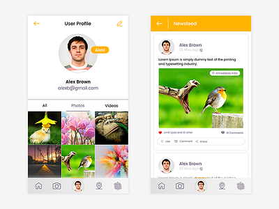 Mobile UI Design for User Profile activities android app android ui design businesses description details dribbble location news news feed ui user user profile