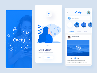 Cacty - Social Music App app branding design flat illustration redesign shot splash splash screen ui