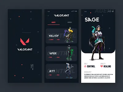 Valorant App UI design game art game ui gui redesign splash ui valorant