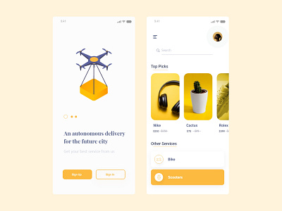 Drone Delivery App Concept app app icon branding design illustration redesign shot sign in page splash splash screen ui