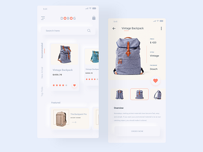Dobog Backpack App app apparel application backpack branding design ecommerce ecommerce app ecommerce design flat redesign splash ui
