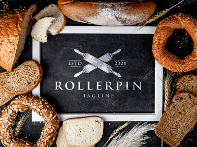 Cooking Roller Pin Logo Template bakeries bakery logo bakery shop brand identity branding bread store clean design cook cooking cooking school hand drawn logotype italian food logo design logo template pastry delivery pizza shop restaurant stock logo traditional food vector