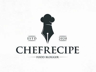 Food Recipes Blog Logo Template bistro blogger brand identity branding chef hat clean design cook cooking creative design critique food gastronomic critic gourmet influencer ink pen logo design logo template recipes blog restaurant logo vector