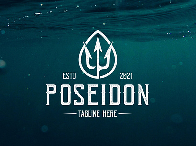 Poseidon Trident Retro Logo Template brand identity branding creative design drop freelance logo designer god logo logo design logo template logotype marine marketing neptune ocean poseidon sea stock logo vector vintage logo water