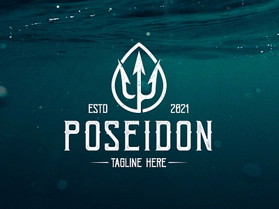 Poseidon Trident Retro Logo Template