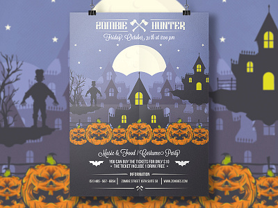 Halloween Party Poster Flyer all saints day flyer template gig poster halloween illustration jack o lantern pumpkin scary spooky terror trick or treat zombie