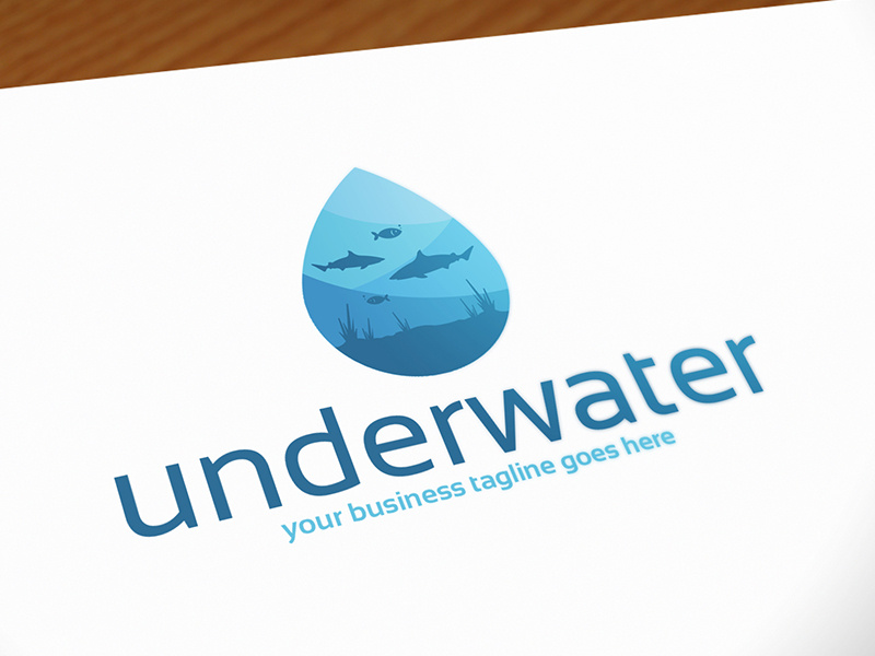 Underwater World Logo Template ocean logo design stock logo logo template dolphin fish shark water drop underwater aquatic life aquarium aqua marine