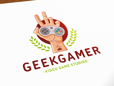 Geek Game Logo Template console controler crest logo gaming geek hand illustrative logo indie games logo template royalty free logo stock logo video game studio
