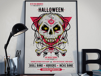 Halloween Skull Fest Flyer flyer halloween illustration illustrative ipad pro monster poster print ready print template skull undead zombie