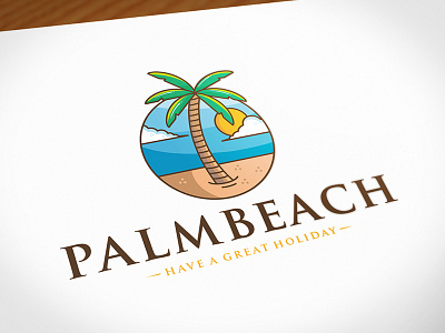 Palm Beach Logo Template beach brand identity creative design illustration illustrative logo logo logotype palm stock logo summer sun template