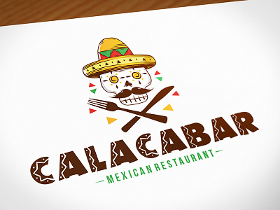 Calaca Bar Logo Template calaca cinco de mayo food illustrative logo logo template mexican mexico restaurant skull sombrero stock logo tex mex