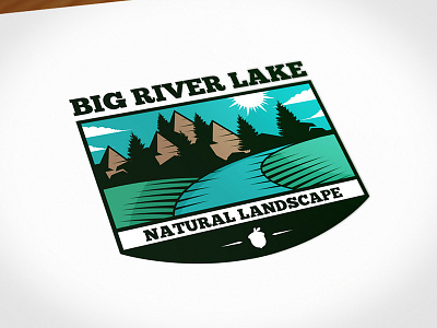 Big River Lake Logo Template badge logo mark emblem logo illustrative logo design insignia logotype lake landscape logo template mountain natural nature crest logo river stock logo