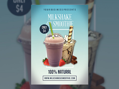 Milkshake & Smoothie Flyer Template chocolate clean design flyer template frozen yogurt fruit juice menu milkshake natural drink poster smoothie strawberry